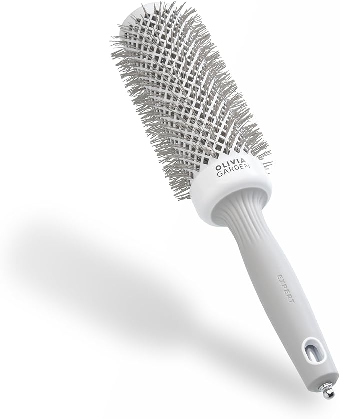 Olivia Garden Expert Blowout Speed – White & Grey - 45 - Ceramic Coated Round Brush with Extra Long Barrel for 25% Faster Blowouts