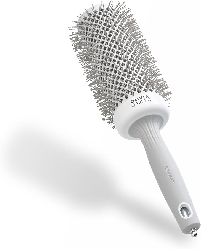 Olivia Garden Expert Blowout Speed – White & Grey - 55 - Ceramic Coated Round Brush with Extra Long Barrel for 25% Faster Blowouts